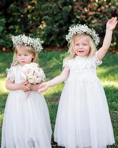 AERBA DRESS Wedding Flower Girl Dresses Boho Bohemian Rustic Communion Lace A-Line Tulle Dresses