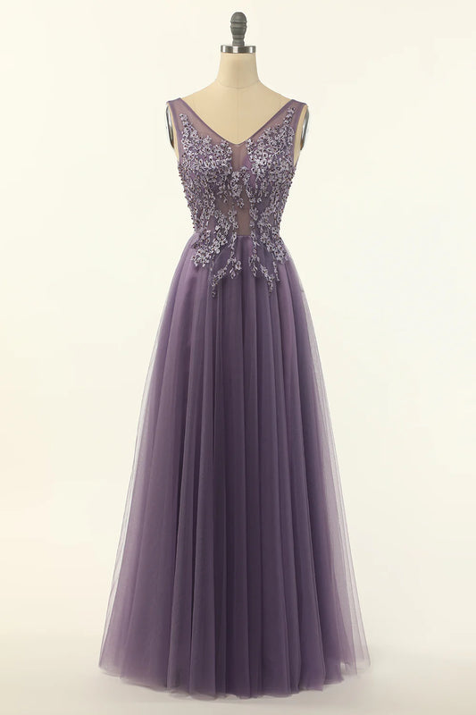 AerbaDress Tulle Purple A-line Prom Dress