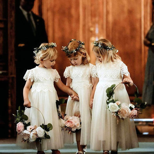 AERBA DRESS Wedding Flower Girl Dresses Boho Bohemian Rustic Communion Lace A-Line Tulle Dresses