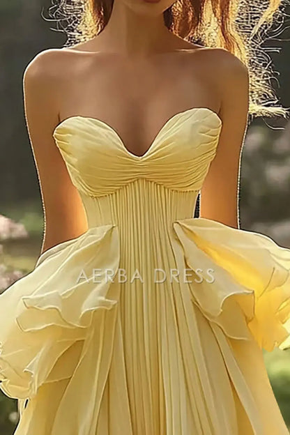 AERBA DRESS Formal Wear Dresses A Line Off Shoulder Sweetheart Chiffon Long Ruffles Fantastic Prom Dress