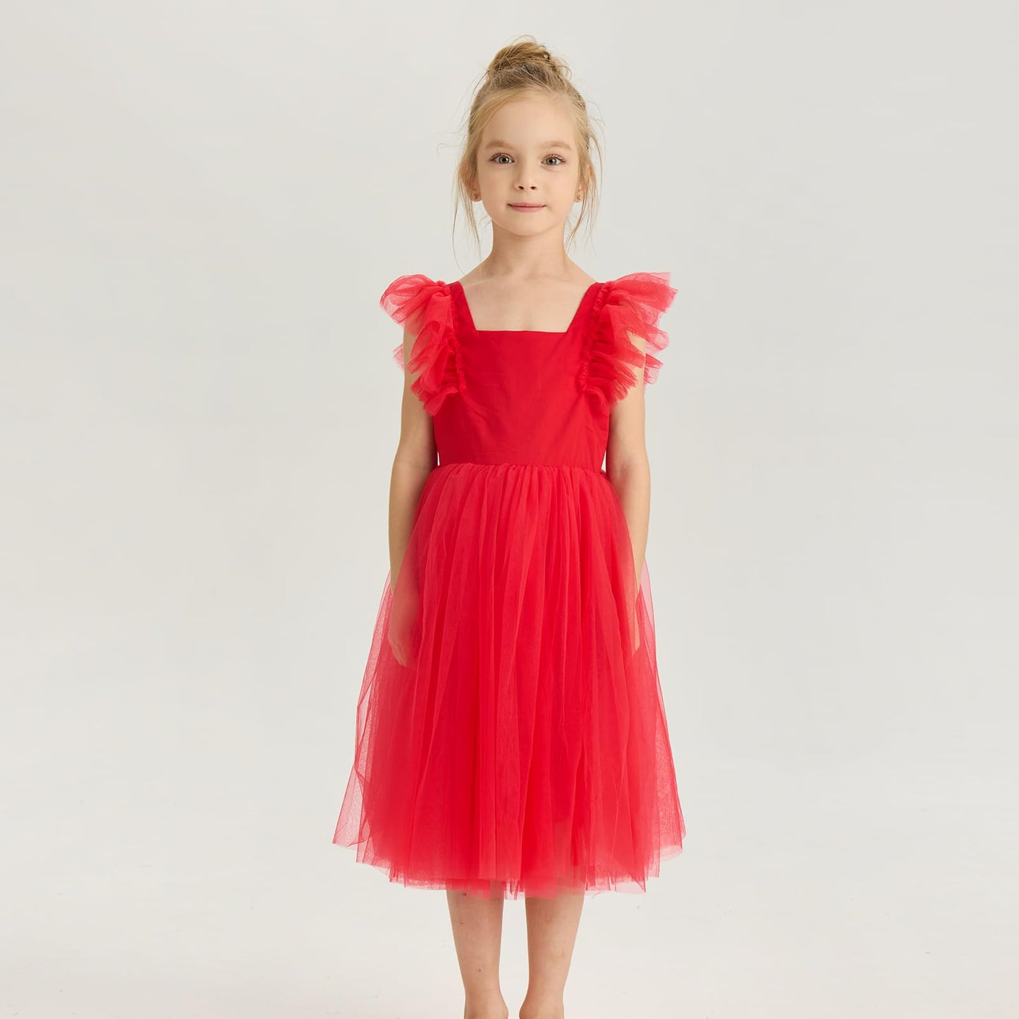 AERBA DRESS Wedding Flower Girl Dresses  A-Line Tulle Ruffled Sleeve Toddler Girls Vintage Party Dress