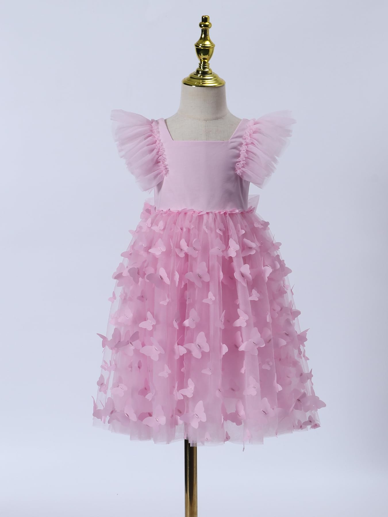 AERBA DRESS Wedding Flower Girl Dresses  A-Line Square Neck Dimensional Butterfly Tulle Ruffled Sleeve Toddler Girls Vintage Party Dress