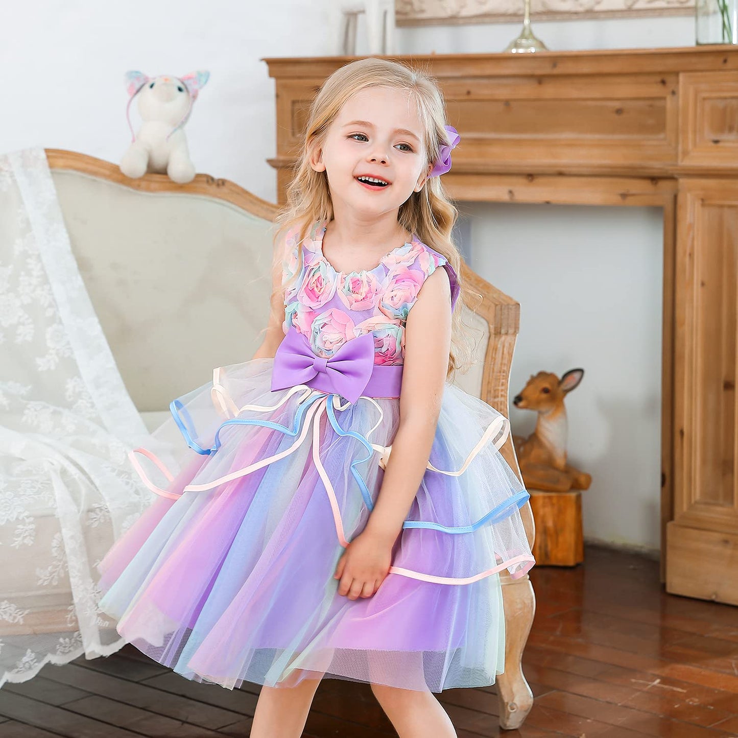 AERBA DRESS Wedding Flower Girl Dresses Round Neck Kids Ruffles Party Wedding Dresses