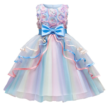 AERBA DRESS Wedding Flower Girl Dresses Round Neck Kids Ruffles Party Wedding Dresses