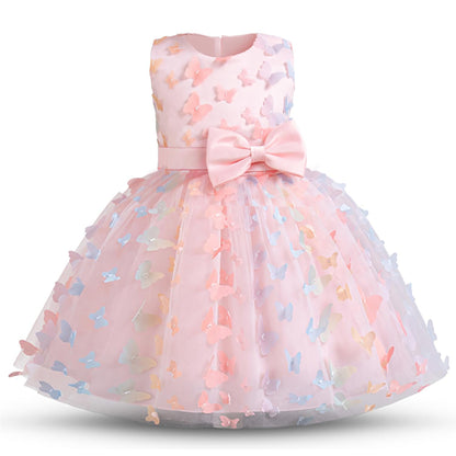 AERBA DRESS Wedding Flower Girl Dresses Round Neck Dimensional Butterfly Bow Kids Party Wedding Dresses