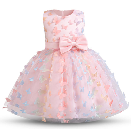 AERBA DRESS Wedding Flower Girl Dresses Round Neck Dimensional Butterfly Bow Kids Party Wedding Dresses