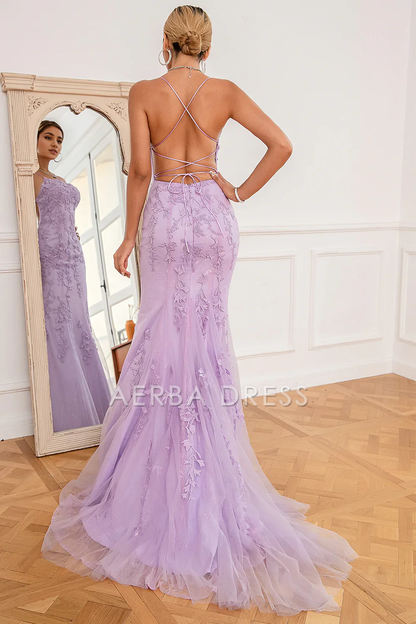 AERBA DRESS Formal Wear Dresses Charming Mermaid Spaghetti Strap Backless Long With Exquisite Appliques Prom Dress