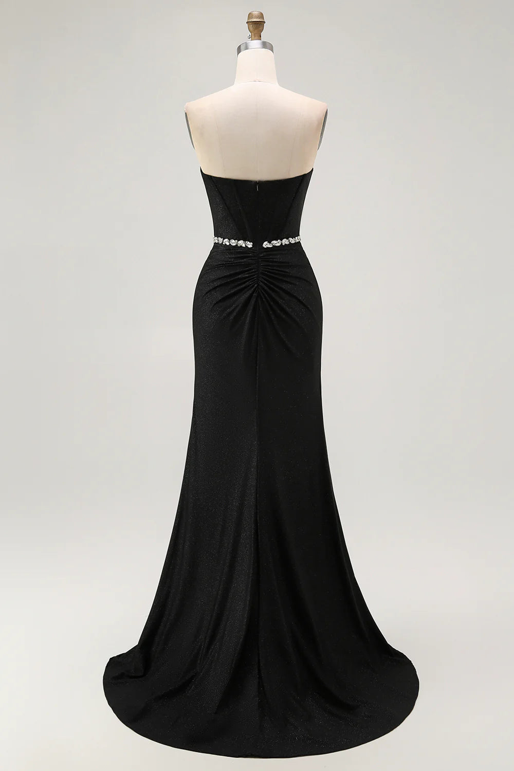 Sparkly Black Mermaid Strapless Corset Pleated Bead String Backless Exquisite Long Formal Dress Hot Sale Evening Dress