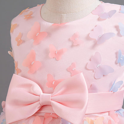 AERBA DRESS Wedding Flower Girl Dresses Round Neck Dimensional Butterfly Bow Kids Party Wedding Dresses