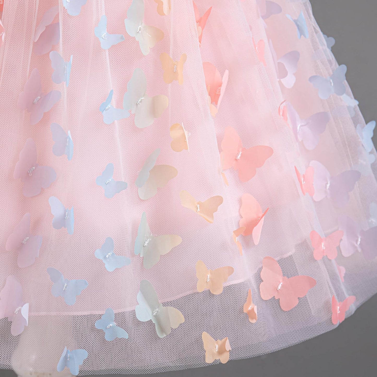 AERBA DRESS Wedding Flower Girl Dresses Round Neck Dimensional Butterfly Bow Kids Party Wedding Dresses