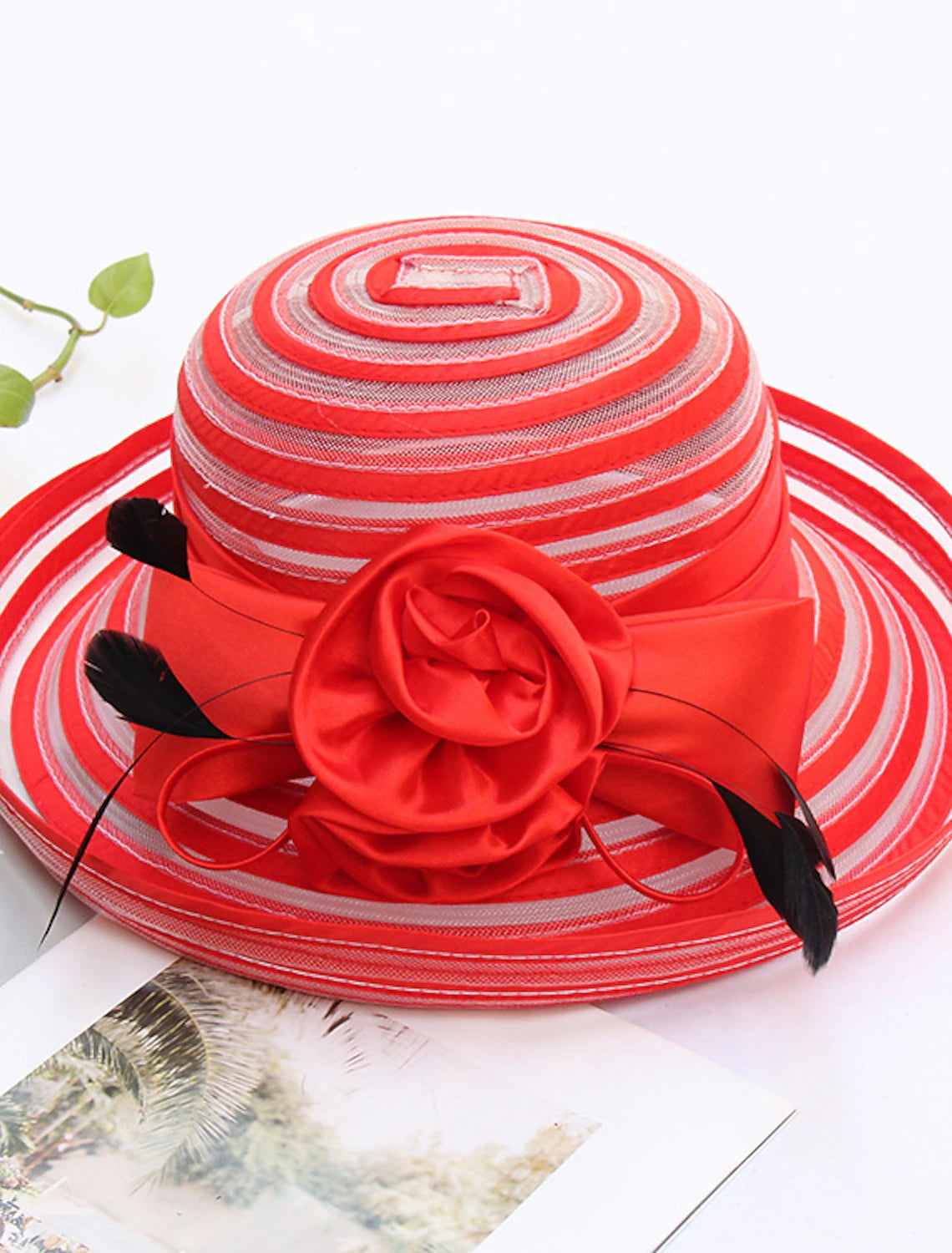 AerbaDress Hats Headwear Organza Bucket Hat Fedora Hat Straw Hat Casual Holiday Cocktail Royal Astcot Retro Elegant With Feather Flower Headpiece Headwear