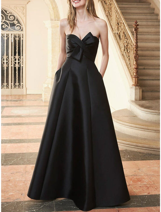 A-Line Evening Gown Sexy Dress Formal Wedding Party Sweep / Brush Train Sleeveless Sweetheart Pocket Cotton Backless with Ruched Butterfly