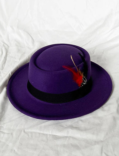 AerbaDress Hats Wool Acrylic Fedora Hat Formal Wedding Cocktail Royal Astcot Simple Retro With Feather Pure Color Headpiece Headwear