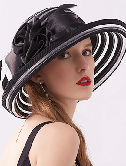 AerbaDress Hats Headwear Organza Bucket Hat Fedora Hat Straw Hat Casual Holiday Cocktail Royal Astcot Retro Elegant With Feather Flower Headpiece Headwear