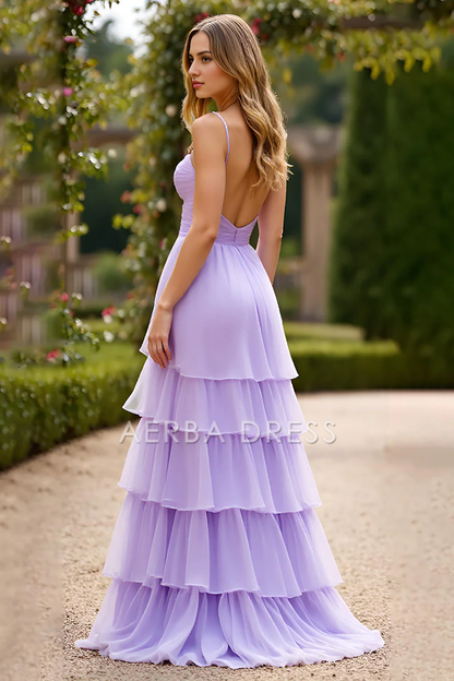 AERBA DRESS Formal Wear Dresses A Line Spaghetti Strap Sweetheart Chiffon Ruched Tiered Backless Exquisite Long Prom Dress