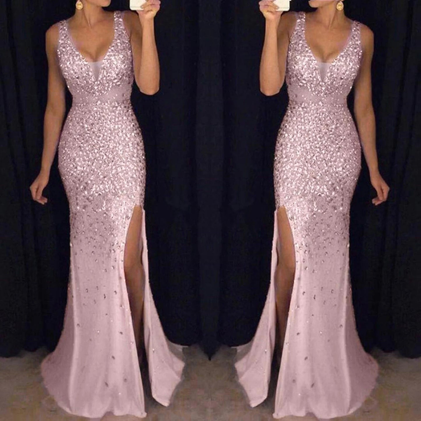 AerbaDress Wedding Guest Dresses Prom Dresses Sequin Prom Evening Bridesmaid V Neck Formal Dresses