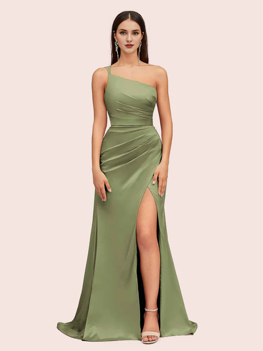 AerbaDress One Shoulder Side Slit Silky Mermaid Bridesmaid Dresses Online