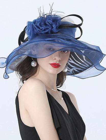 AerbaDress Fascinators Kentucky Derby Hat Headwear Polyester Organza Sun Hat Top Hat Veil Hat Holiday Beach Elegant Vintage With Feather Lace Side Headpiece Headwear