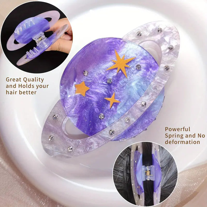 Aerba 1pc Vibrant Purple Geometric Rhinestone Acrylic Hair Clip - Sparkling Hair Accessories for Astronomy Enthusiasts and Fashionistas - Perfect for Daily Casual Wear, All-Season Gift Idea