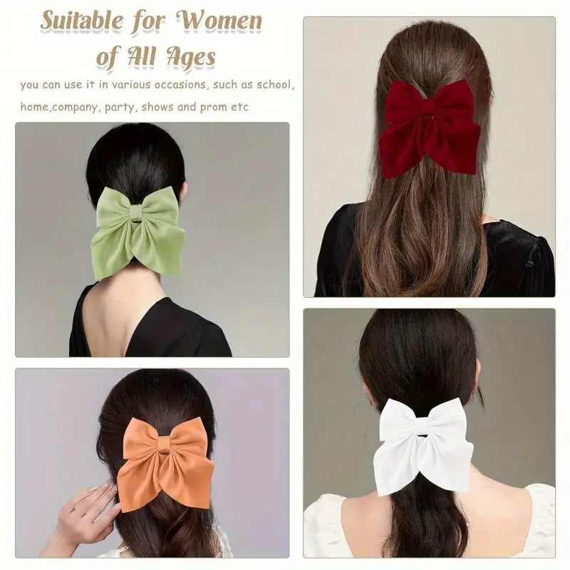 Aerba 10-Piece Elegant Solid Color Bow Hair Clips For Women - Handmade Soft Fabric, Perfect For Styling