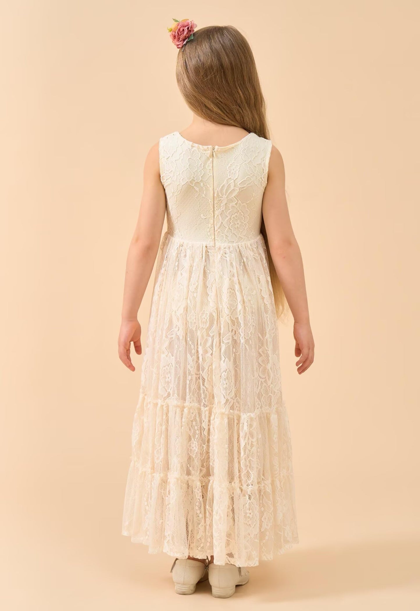 AERBA DRESS Wedding Flower Girl Dresses Lace Boho Toddler Dresses Ruffle Girl Dress for Wedding Garden Party Holiday Communion Sleeveless Dress