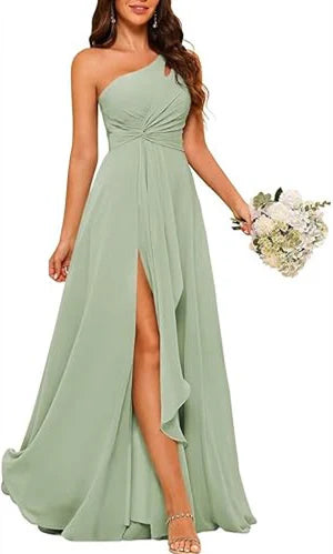 AerbaDress A-line skirt/princess one shoulder sleeveless floor long Bridesmaid Dress with elegant slit