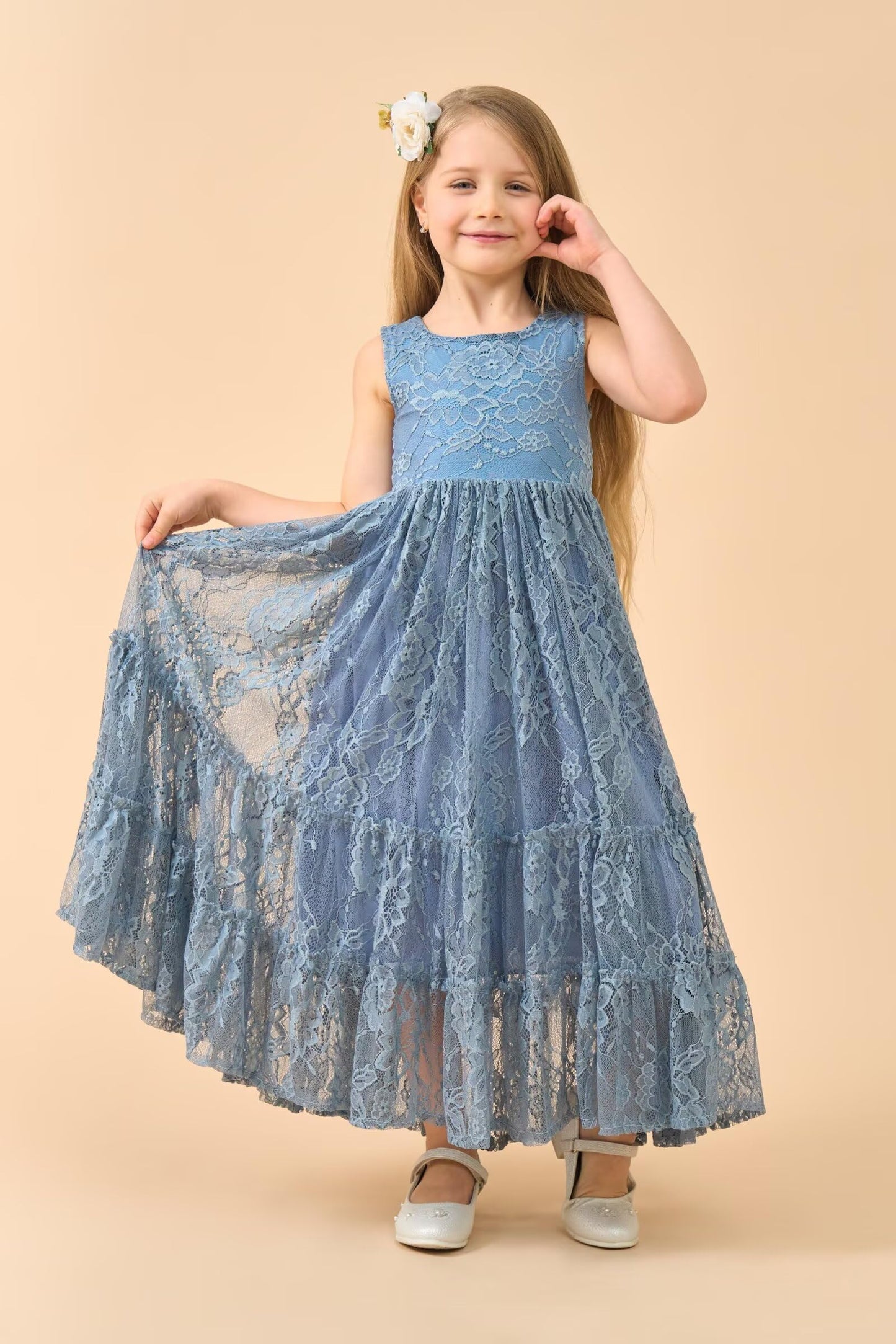 AERBA DRESS Wedding Flower Girl Dresses Lace Boho Toddler Dresses Ruffle Girl Dress for Wedding Garden Party Holiday Communion Sleeveless Dress