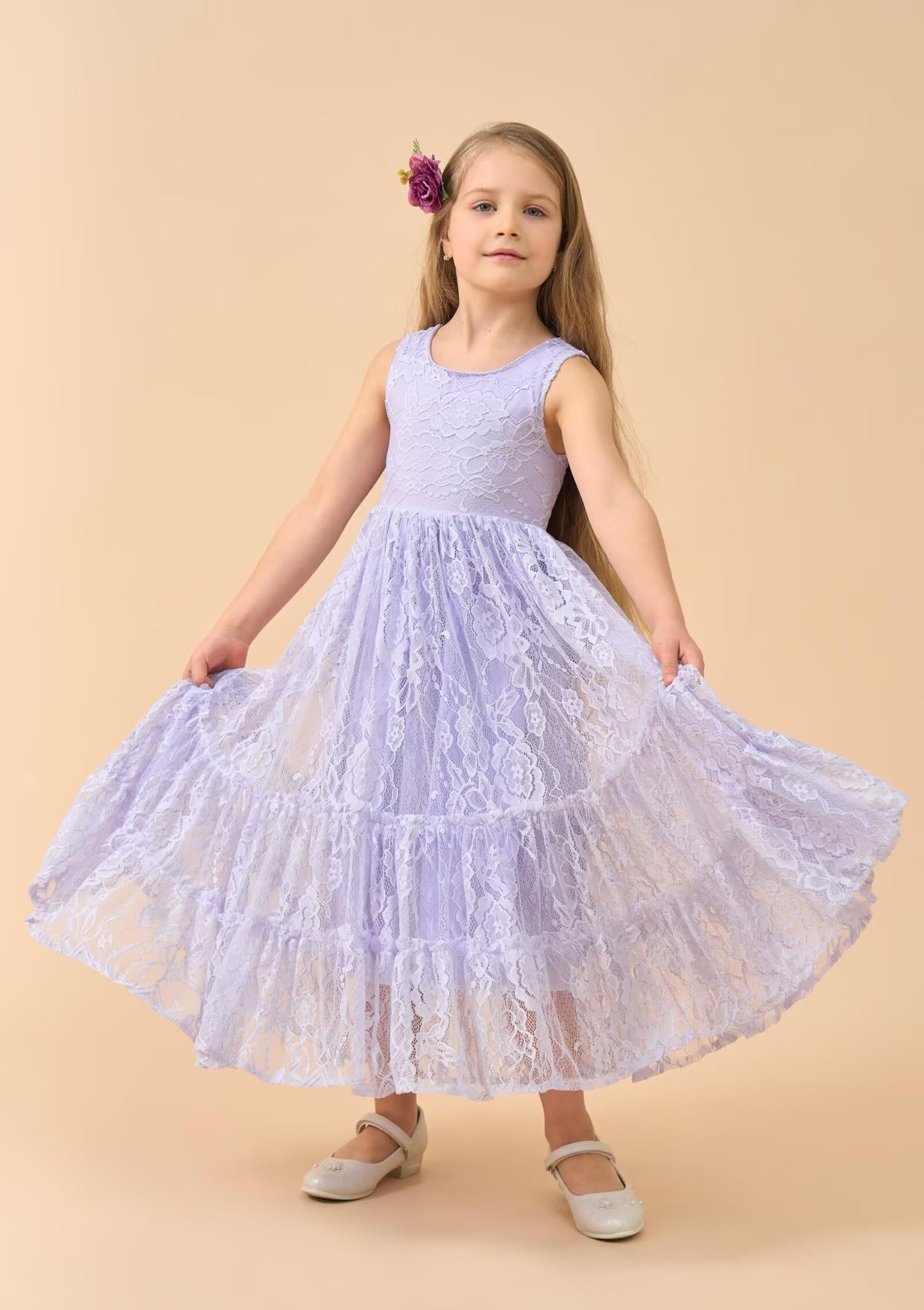AERBA DRESS Wedding Flower Girl Dresses Lace Boho Toddler Dresses Ruffle Girl Dress for Wedding Garden Party Holiday Communion Sleeveless Dress