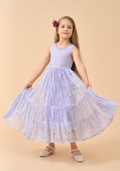 AERBA DRESS Wedding Flower Girl Dresses Lace Boho Toddler Dresses Ruffle Girl Dress for Wedding Garden Party Holiday Communion Sleeveless Dress