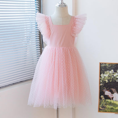 AERBA DRESS Wedding Flower Girl Dresses  A-Line Square Neck Round Dot Tulle Ruffled Sleeve Toddler Girls Vintage Party Dress
