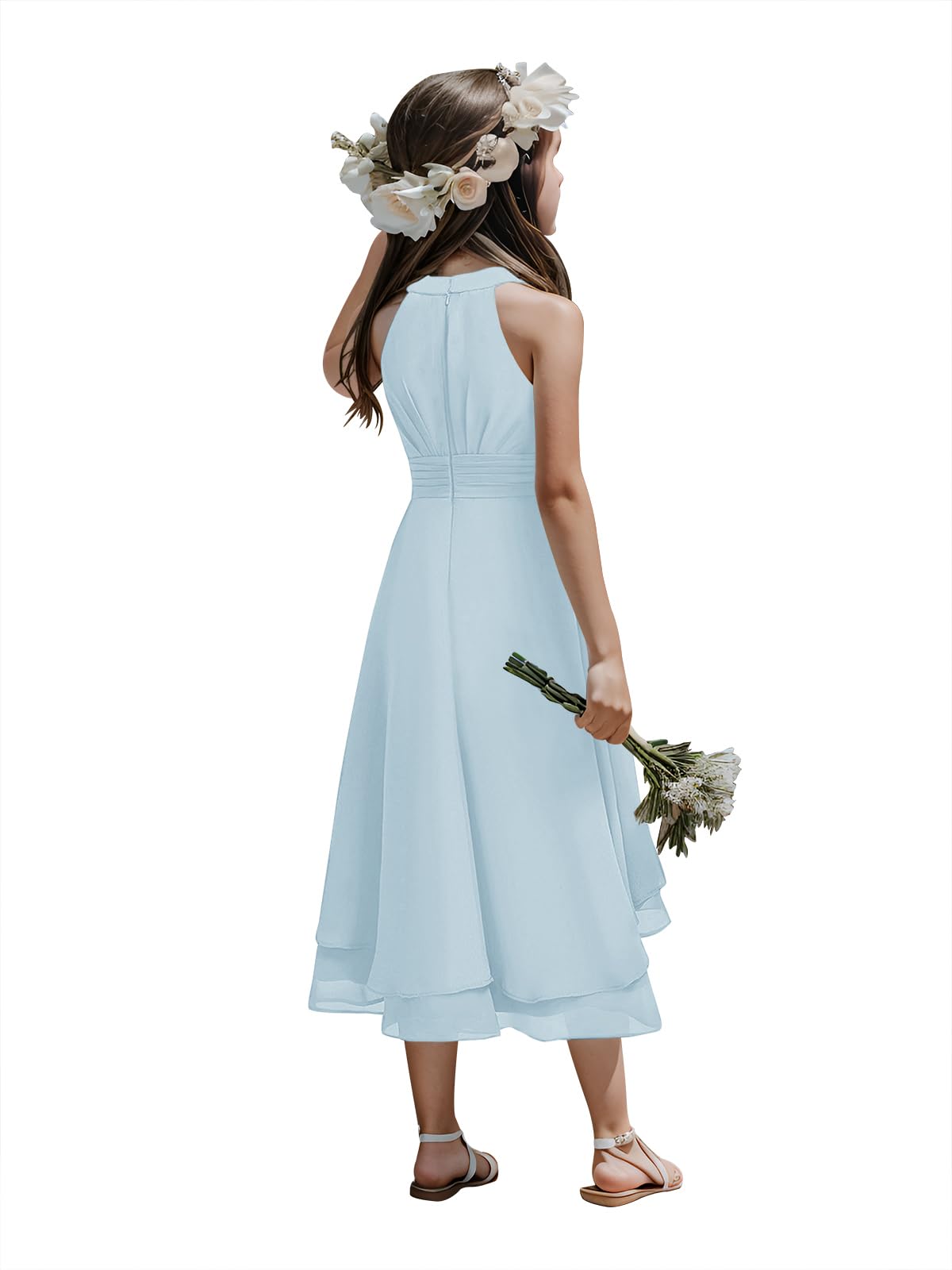 AERBA DRESS Wedding Flower Girl Dresses A-Line Chiffon Flowy Dresses Asymmetrical with Ruffles Sleveless Party Dress