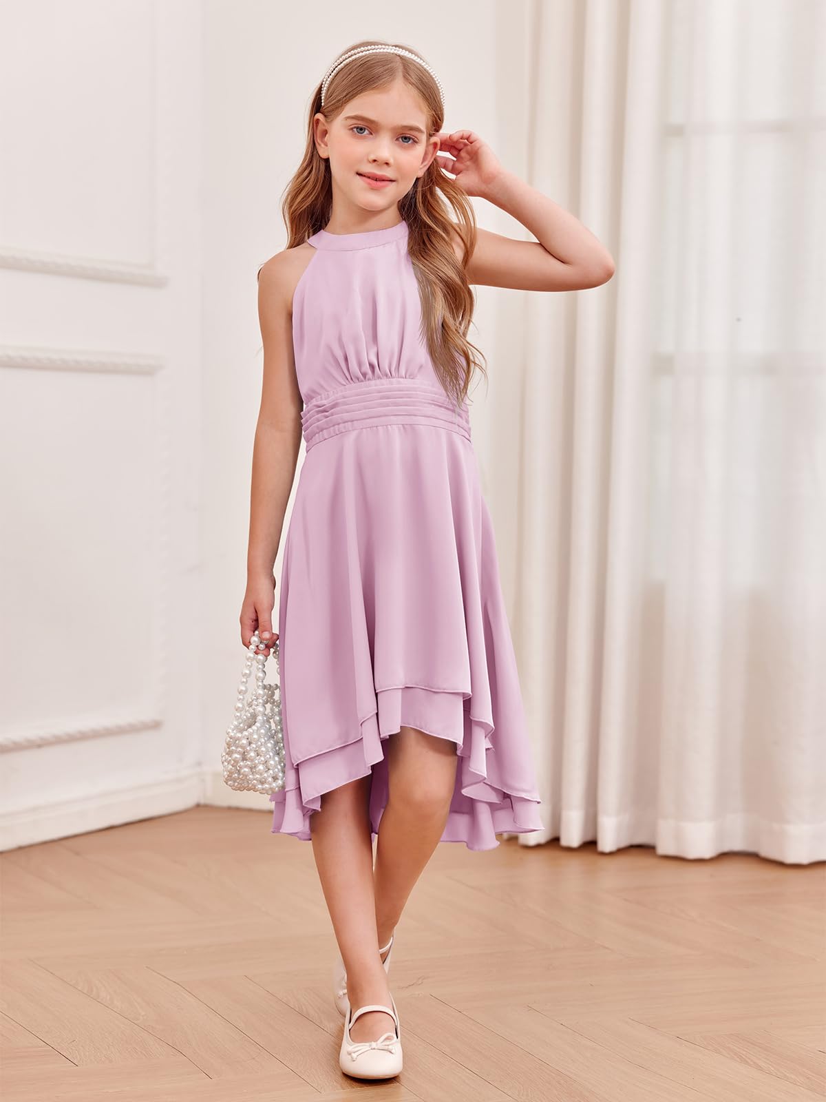 AERBA DRESS Wedding Flower Girl Dresses A-Line Chiffon Flowy Dresses Asymmetrical with Ruffles Sleveless Party Dress