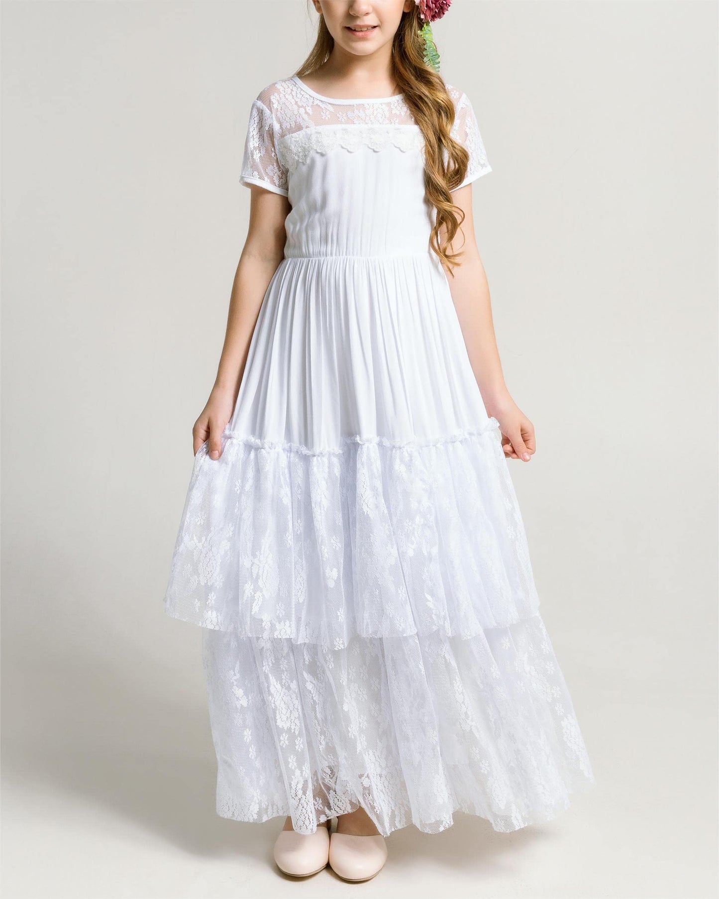 AERBA DRESS Wedding Flower Girl Dresses Kids Lace Back Full-Length Backless Tulle Party Holiday Formal Dress