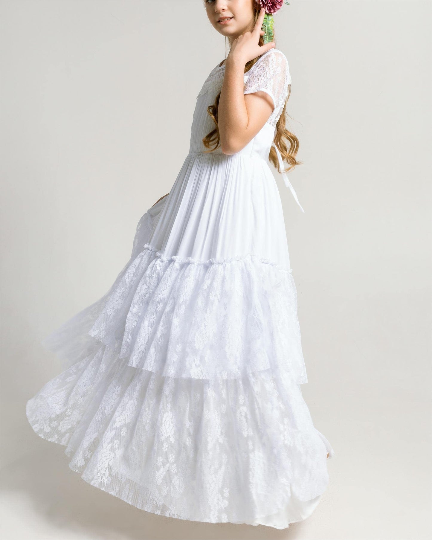 AERBA DRESS Wedding Flower Girl Dresses Kids Lace Back Full-Length Backless Tulle Party Holiday Formal Dress