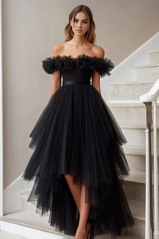 AERBA DRESS Formal Wear Dresses Exquisite A Line Off The Shoulder Pleated High-Low Elegant Prom Dress