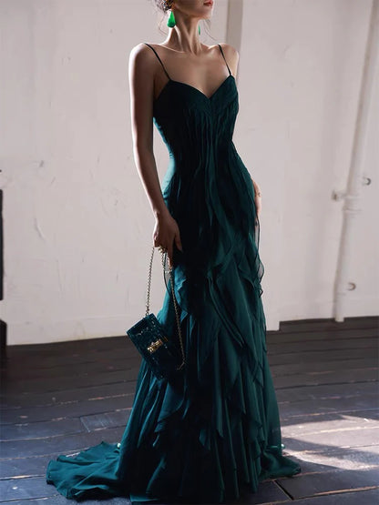 AERBA DRESS Prom Dress Sweetheart Spaghetti Strap Mermaid Ruffle Chiffon Long Irregular Unique Formal Wear Dresses