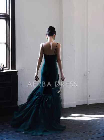 AERBA DRESS Prom Dress Sweetheart Spaghetti Strap Mermaid Ruffle Chiffon Long Irregular Unique Formal Wear Dresses
