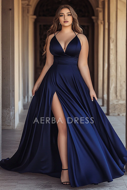 AERBA DRESS Formal Wear Dresses A Line Spaghetti Straps Satin Long With Slit Charming Prom Dress