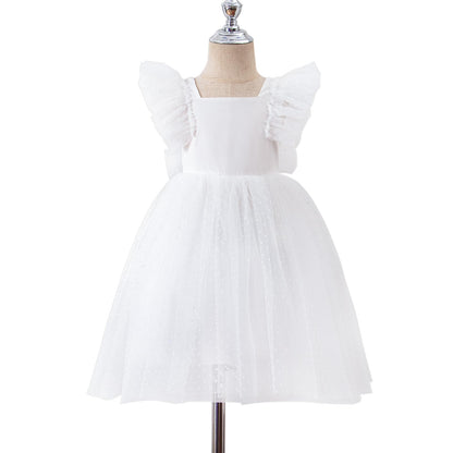 AERBA DRESS Wedding Flower Girl Dresses  A-Line Square Neck Round Dot Tulle Ruffled Sleeve Toddler Girls Vintage Party Dress