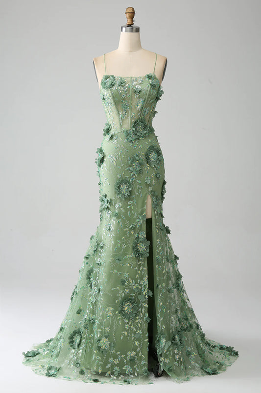 Aerba Dresses  Mermaid Spaghetti Straps Corset Prom Dress with Appliques
