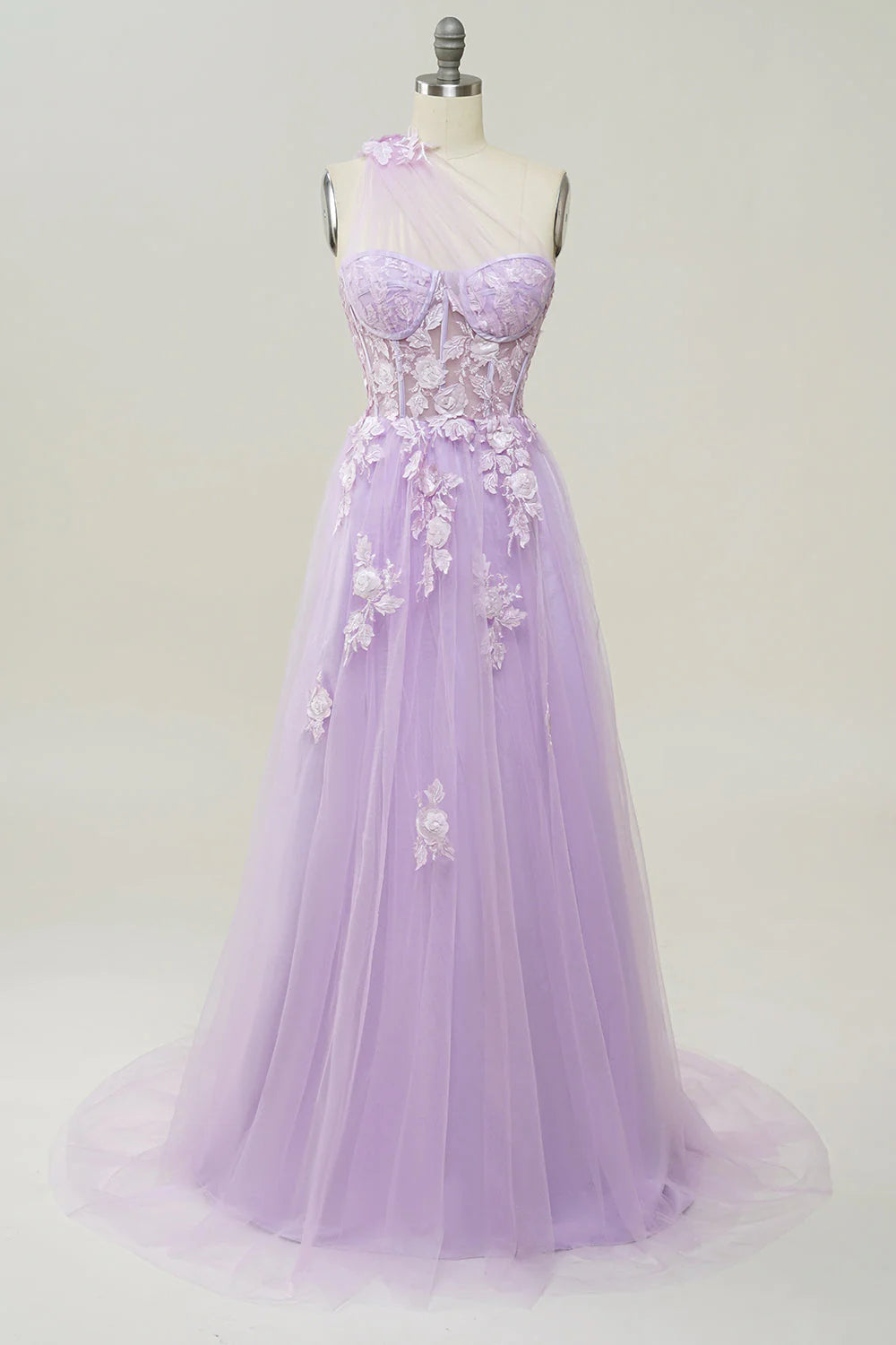 AerbaDress  A Line One Shoulder Long Prom Dress with Appliques