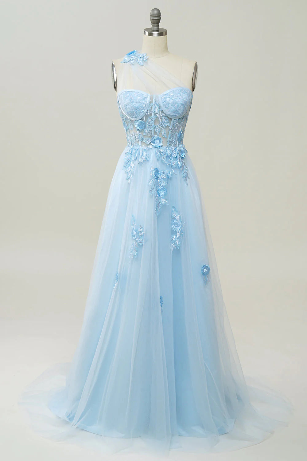 AerbaDress  A Line One Shoulder Long Prom Dress with Appliques