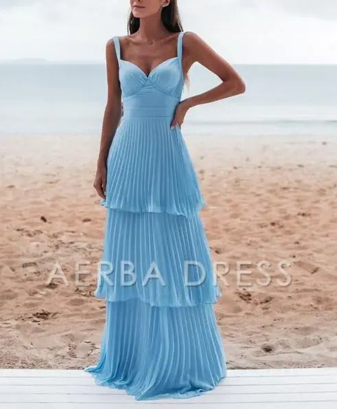 AERBA DRESS Prom Dress A Line Chiffon Sleeveless Mid Waist Pleated Layering Fashion Dress Formal Wear Dresses