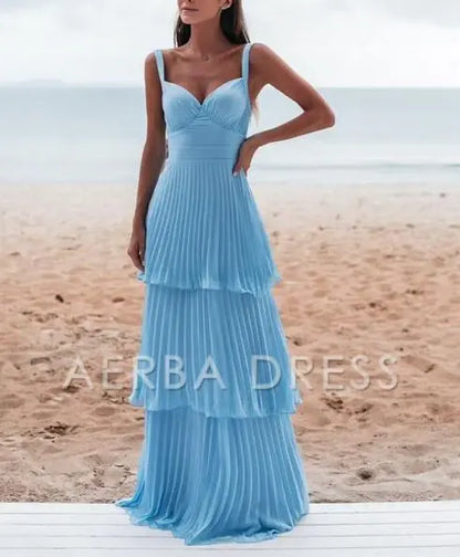 AERBA DRESS Prom Dress A Line Chiffon Sleeveless Mid Waist Pleated Layering Fashion Dress Formal Wear Dresses