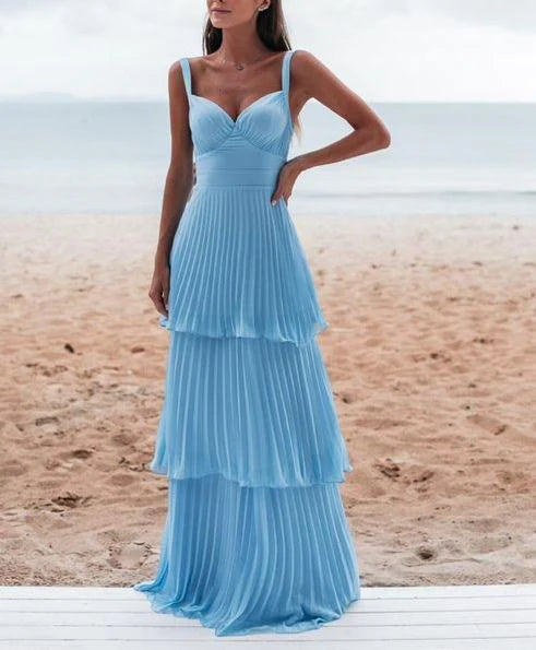AERBA DRESS Prom Dress A Line Chiffon Sleeveless Mid Waist Pleated Layering Fashion Dress Formal Wear Dresses