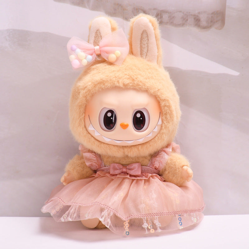 Handmade Labubu sets can be paired with Labubu V1 Macaron and V2 seat vinyl blind box pendants Labubu seating party clothes sequins yarn skirts and cute ragcloth (excluding dolls)