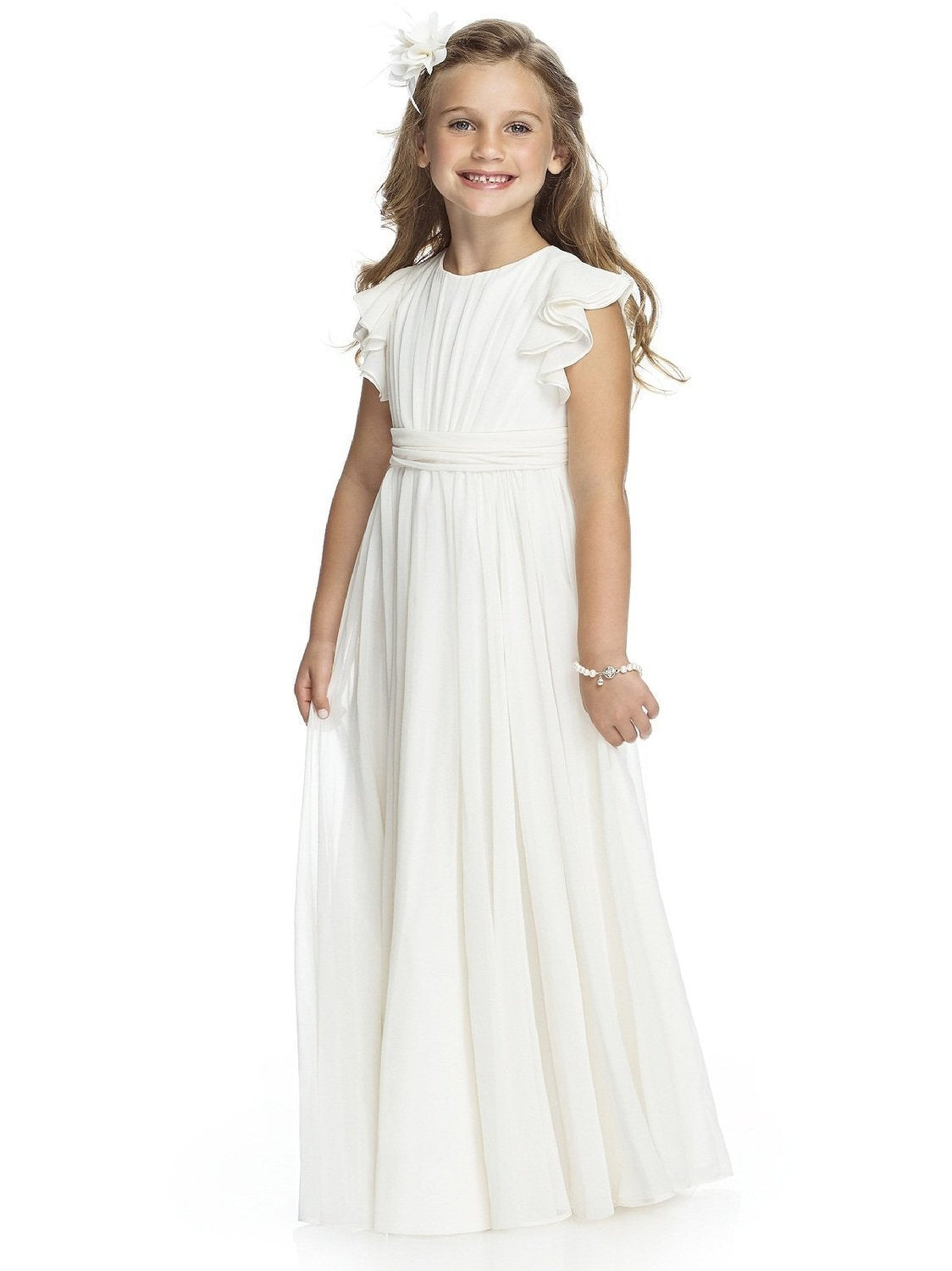 AERBA DRESS Wedding Flower Girl Dresses Pleated Chiffon Flutter Sleeves Junior Bridesmaid Dress