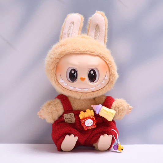 Handmade Labubu pendant clothes, red bottle overalls (Only Clothes)