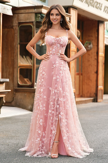 AERBA DRESS Formal Wear Dresses Exquisite A Line Spaghetti Straps Romantic Floral Corset Long With Slit Prom Dress