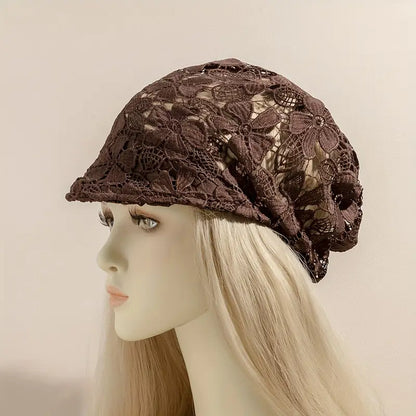 Aerba Lace Flower Hollow Soft Turban Hat Women Elegant Vintage Heap Hat Casual Elastic Beanies Cap